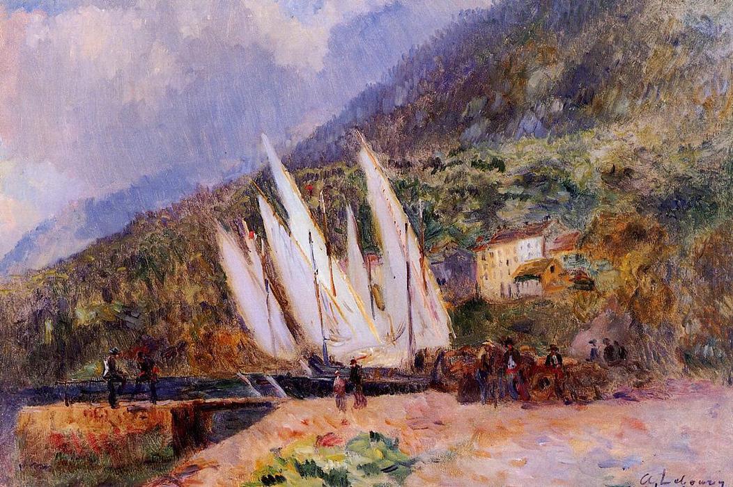 Boats Docked At Saint-gingolph — Albert-charles Lebourg