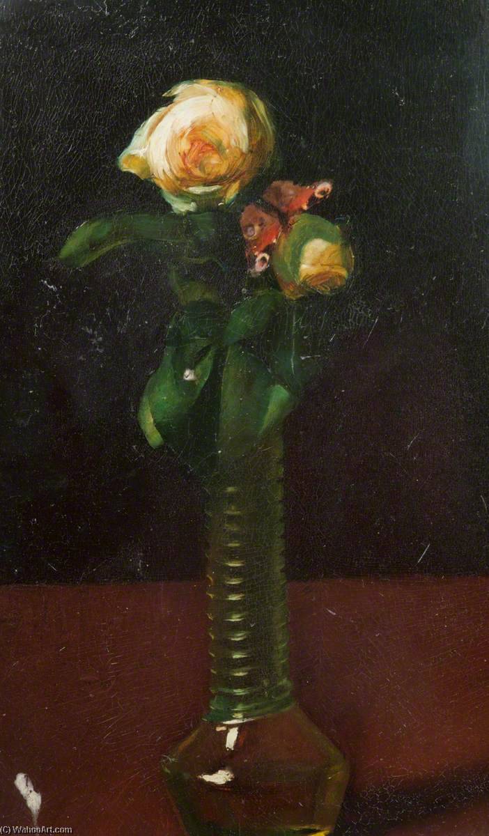 Pink Roses In A Glass Bud Vase — Edgar Herbert Thomas