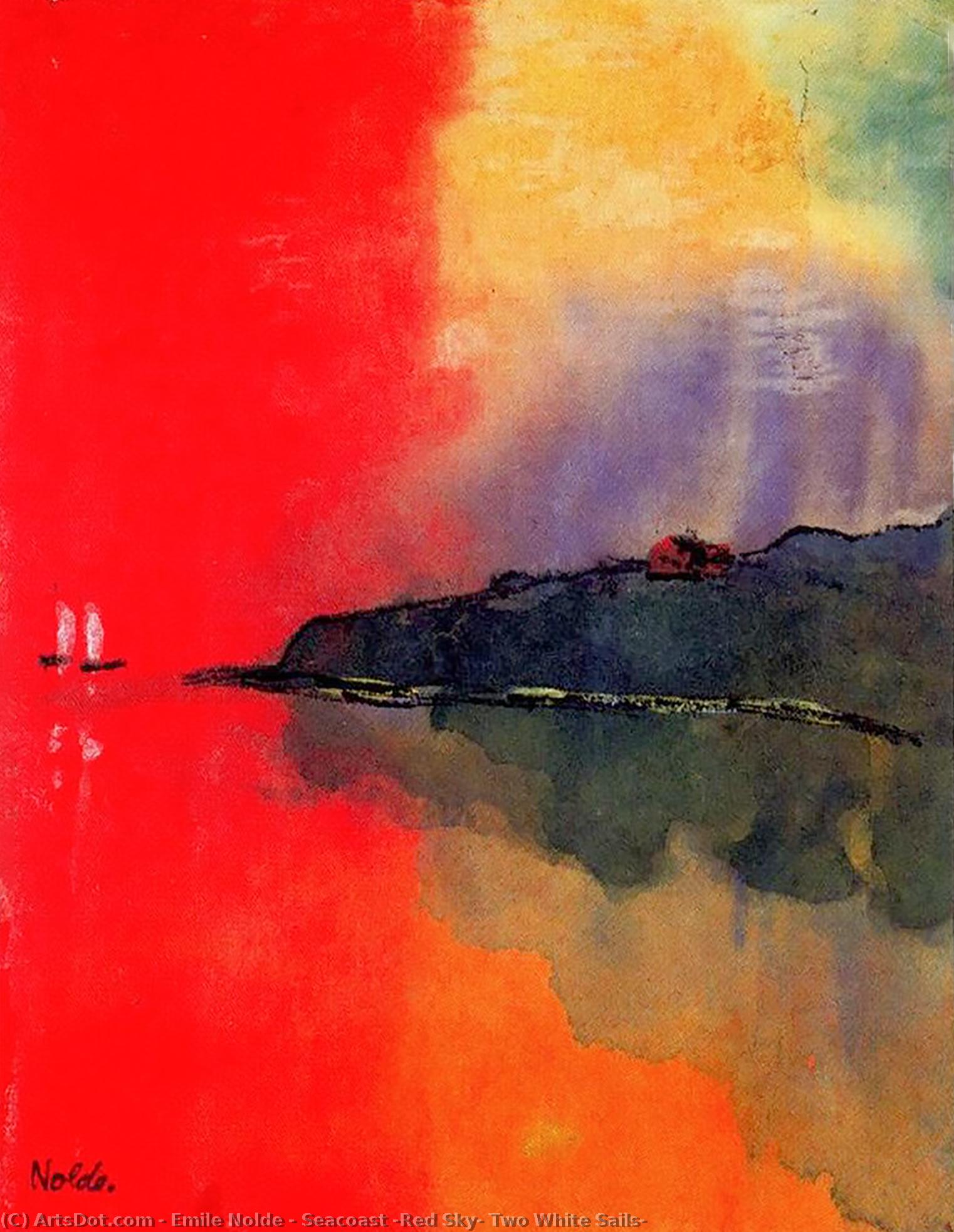 Seacoast (red Sky, Two White Sails) — Emile Nolde