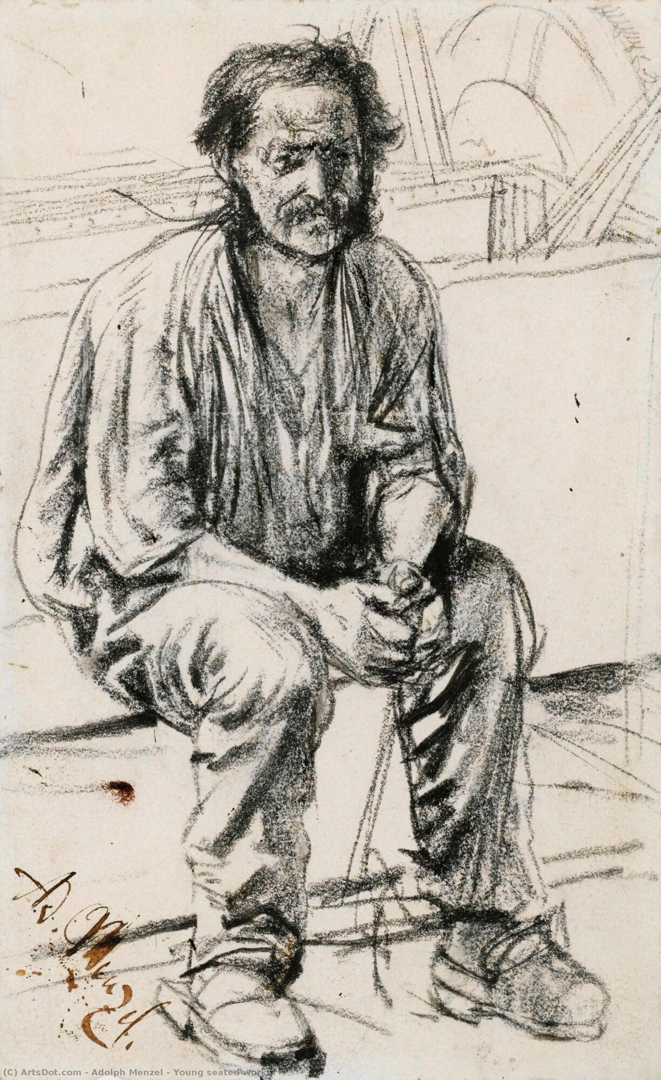 Young Seated Worker — Adolph Von Menzel
