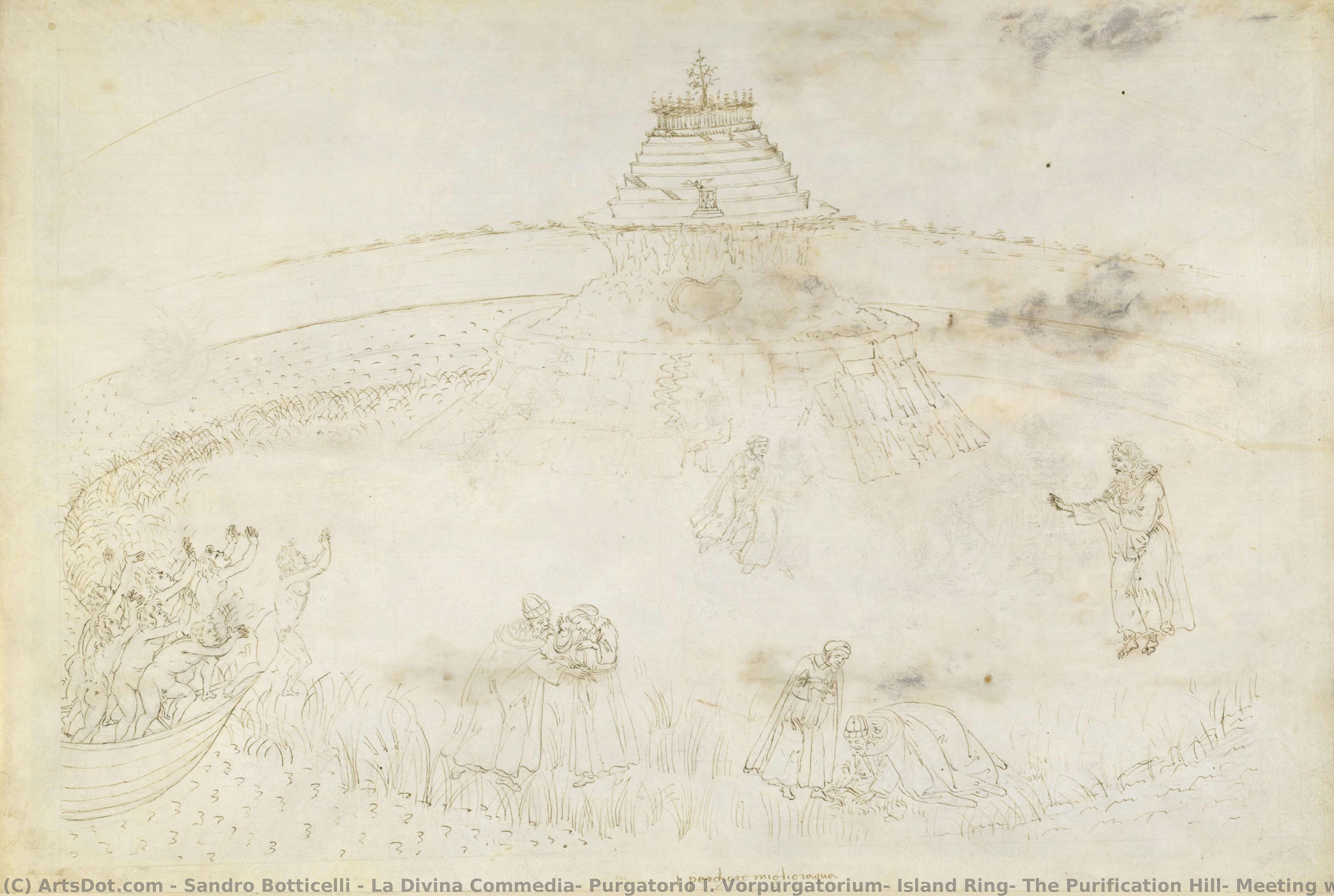 La Divina Commedia, Purgatorio I. Vorpurgatorium, Island Ring: The Purification Hill; Meeting With Cato From Utica — Sandro Botticelli
