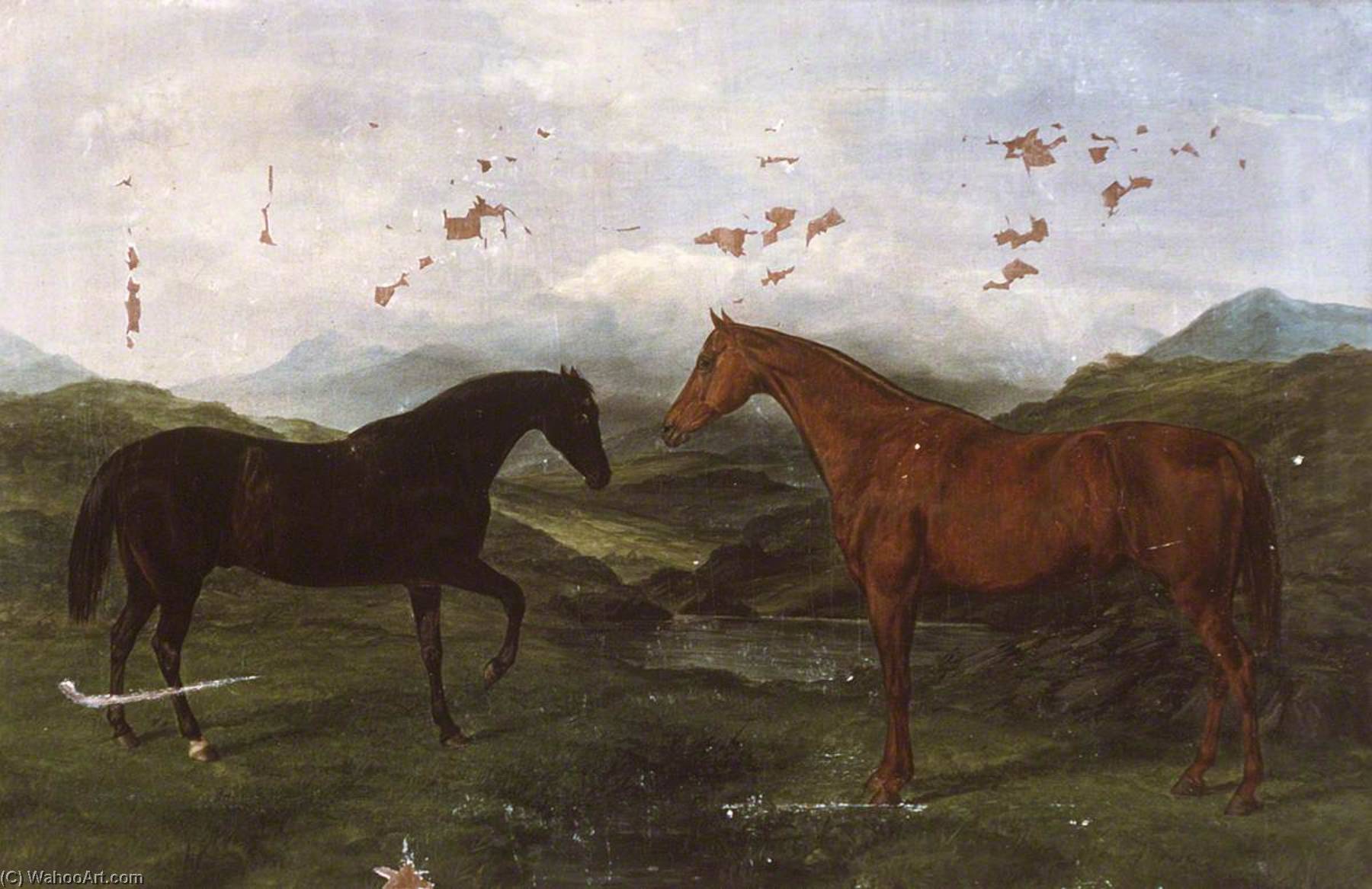 Two Hunting Horses In A Landscape — William Luker