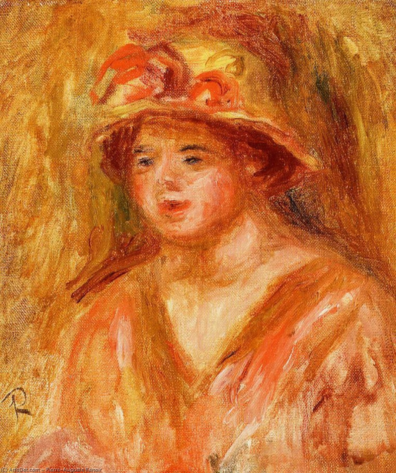 Bust Of A Young Girl In A Straw Hat — Pierre-auguste Renoir