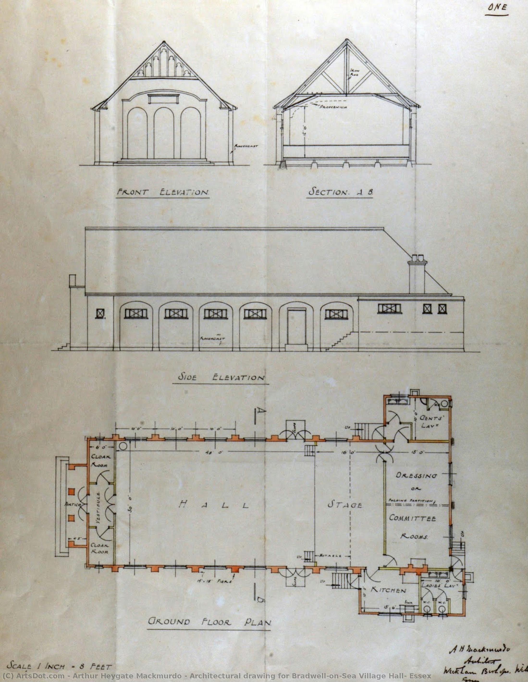 Architectural Drawing For Bradwell-on-sea Village Hall, Essex — Arthur Heygate Mackmurdo