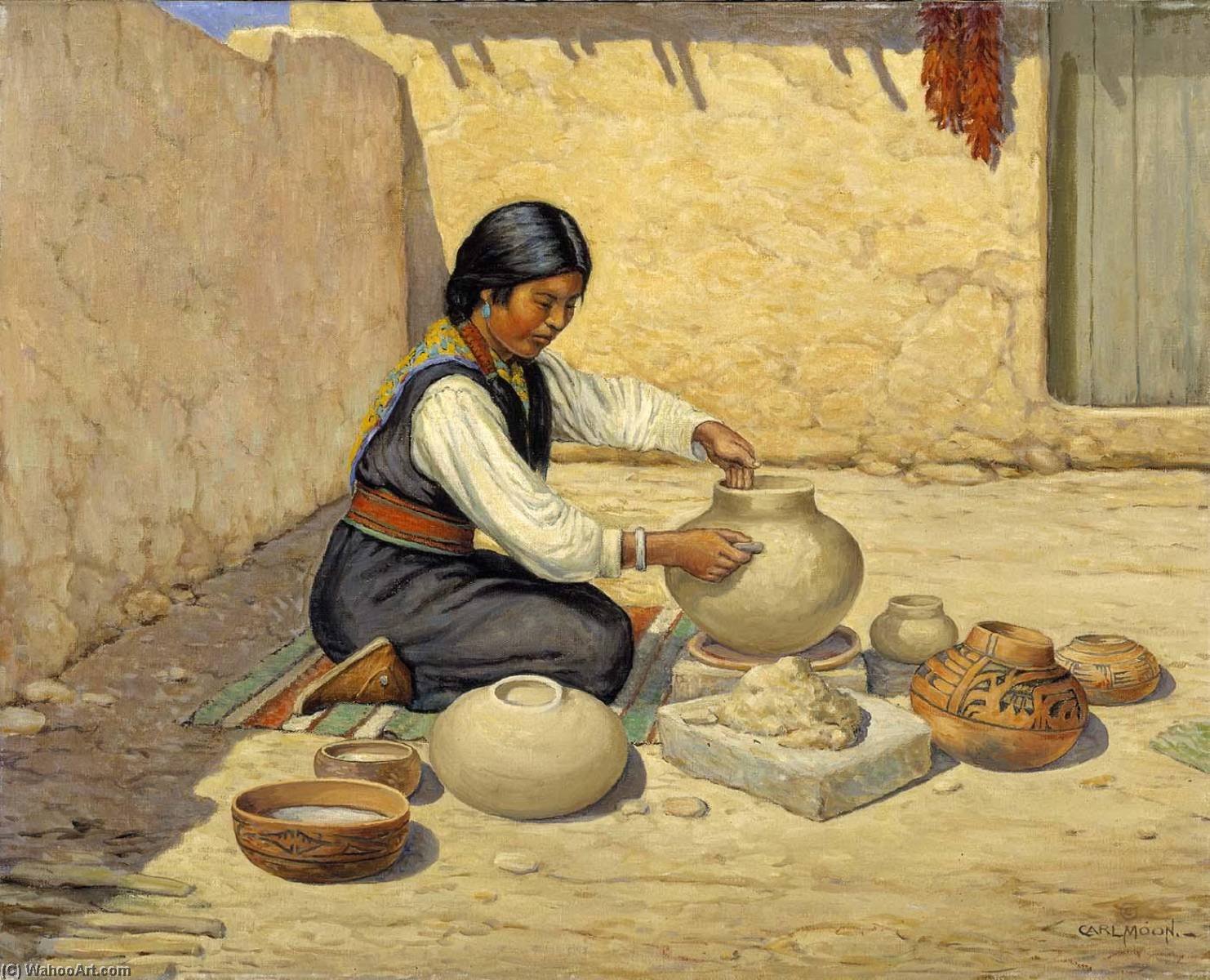 Hopi Woman Making Pottery — Carl Moon