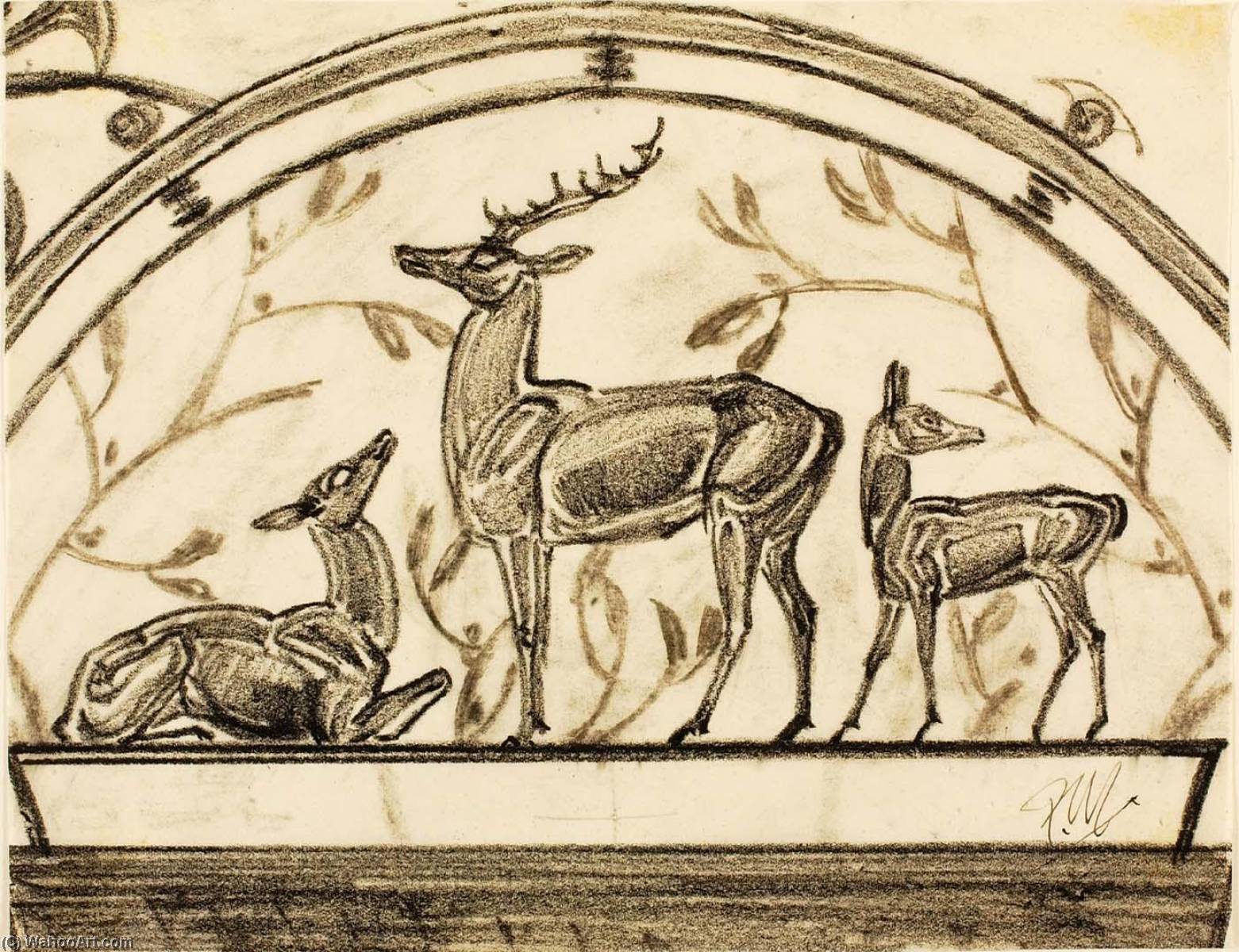 (study For The Paul J. Rainey Memorial Gateway, New York Zoological Park) (family Of Deer) — Paul Manship