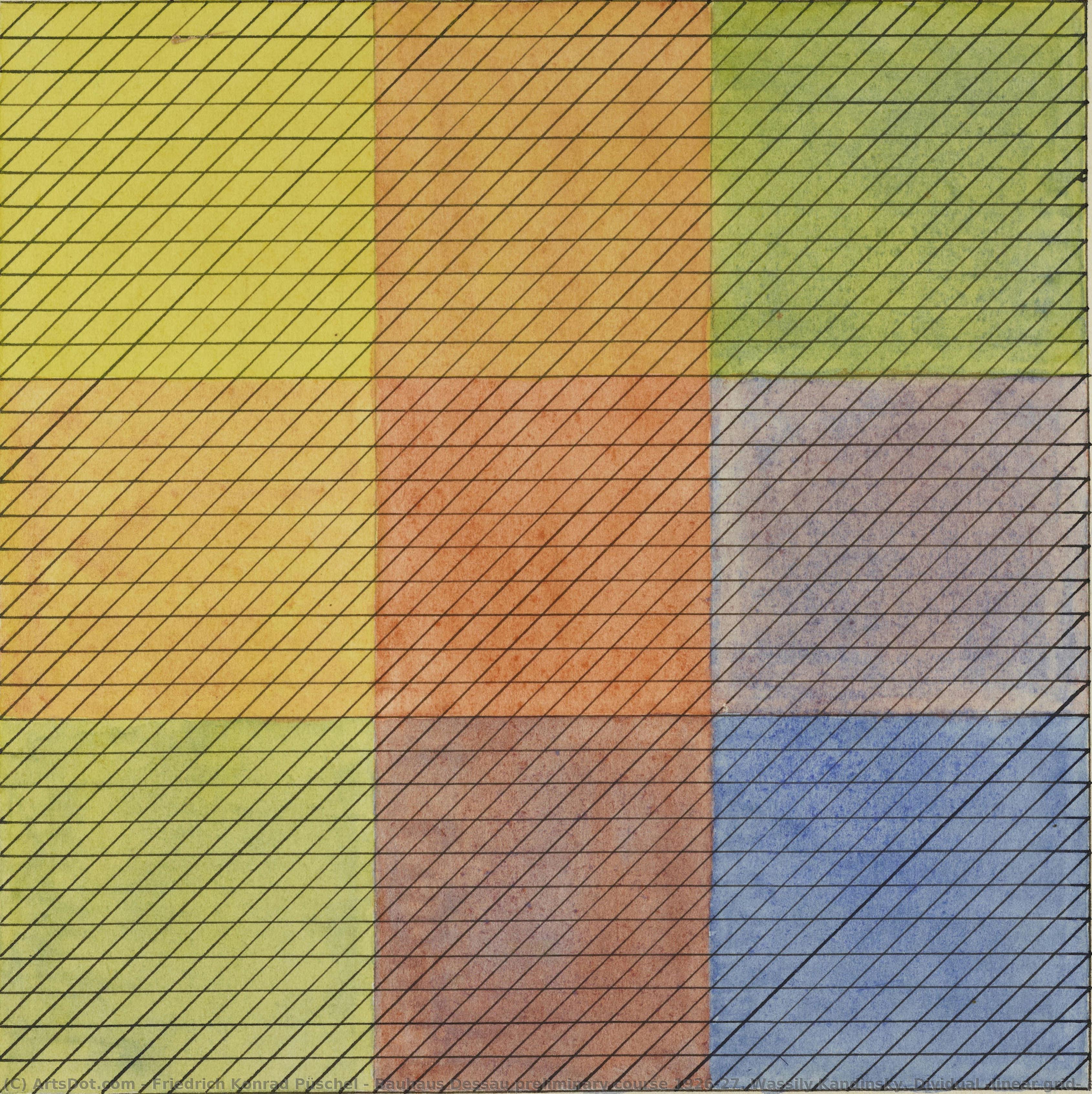 Curso Preliminar De La Bauhaus Dessau 1926/27. Wassily Kandinsky. Diseño Divisivo (rejilla Lineal) E Individual (color) — Friedrich Konrad Püschel