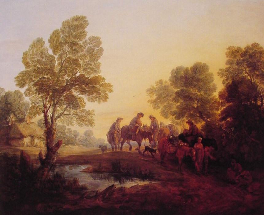 Evening Landscape Peasants And Mounted Figures — Thomas Gainsborough