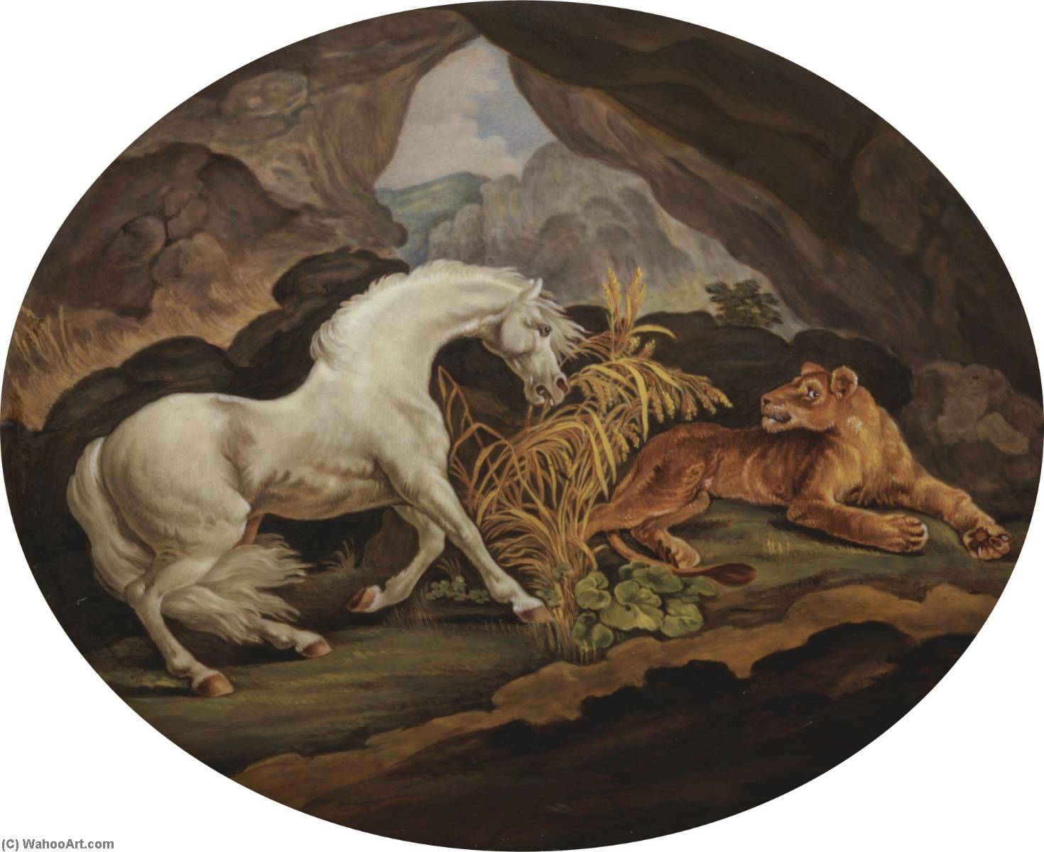A Horse Frightened By A Lioness — George Stubbs