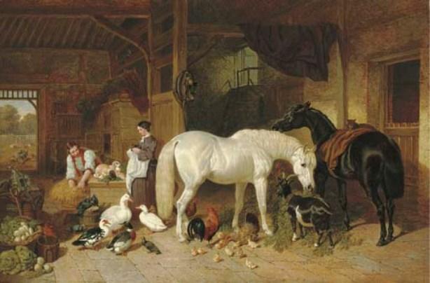 A Barn Interior With Figures And Livestock — John Frederick Herring Senior