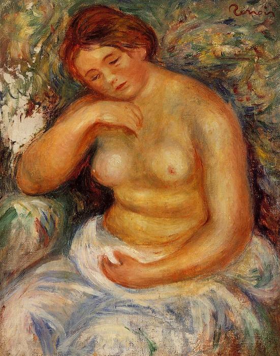 Seated Nude With A Bouquet — Pierre-auguste Renoir