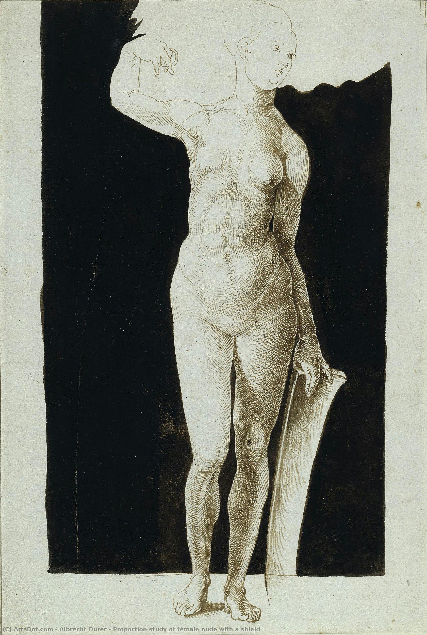Proportion Study Of Female Nude With A Shield — Albrecht Dürer