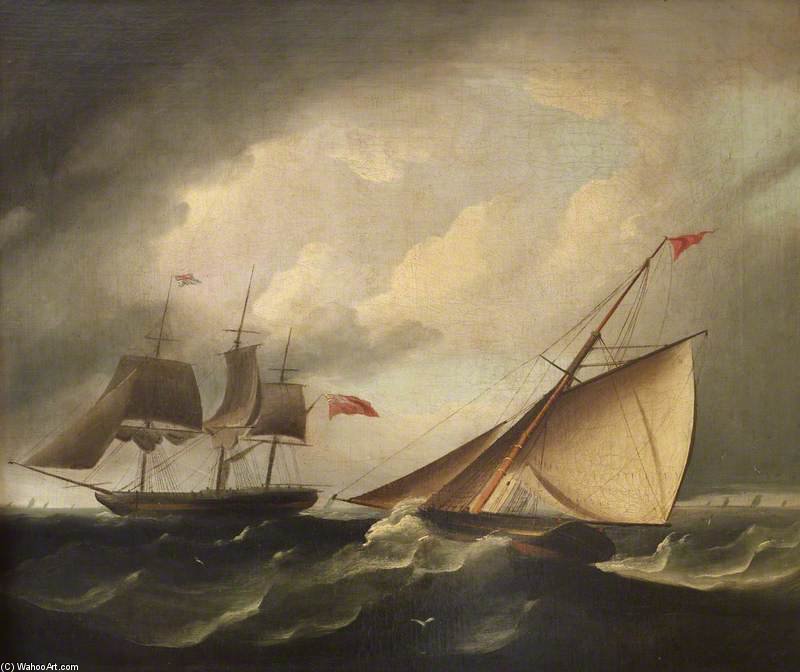 A Merchantman Running Before The Wind With A Frigate Hove To — Thomas Luny