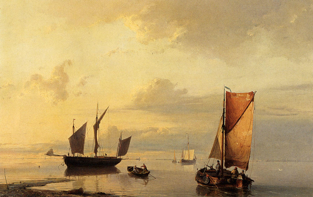 Shipping In A Calm — Johannes Hermann Barend Koekkoek
