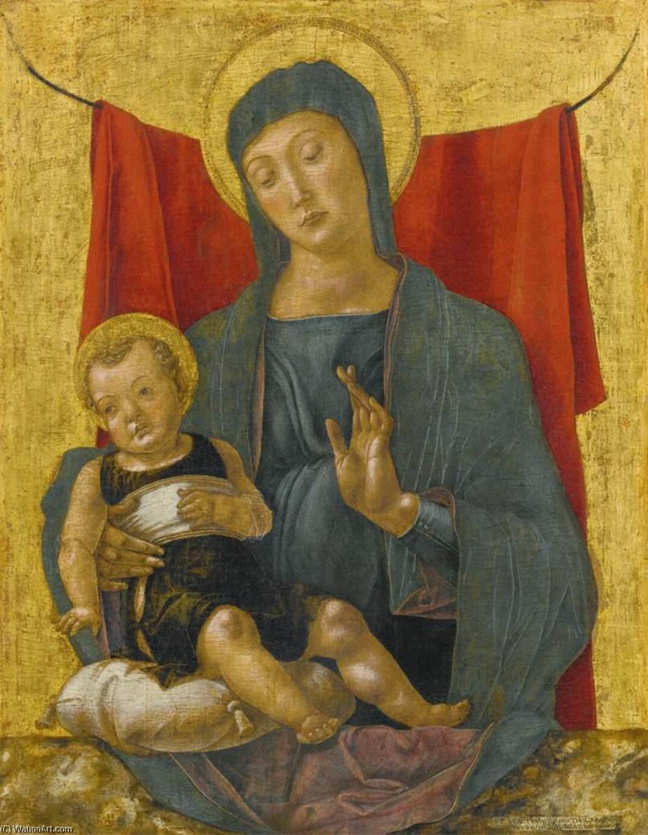 Madonna And Child Before A Red Curtain — Bartolommeo Vivarini