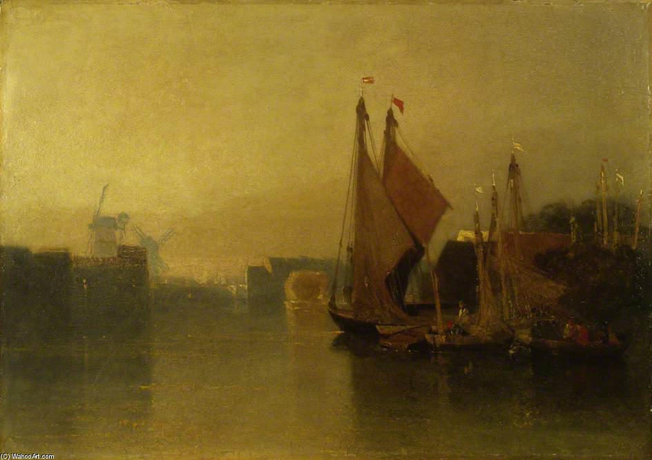 View From Yarmouth Bridge, Norfolk, Looking Towards Breydon, Just After Sunset — John Sell Cotman