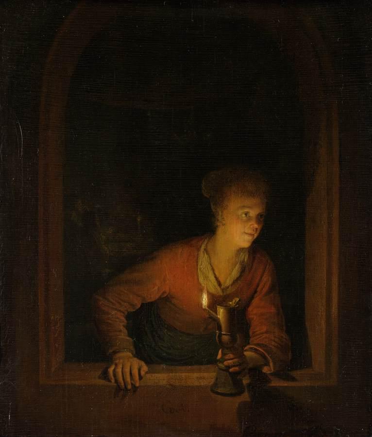 Girl With Burning Oil Lamp — Gerrit Dou