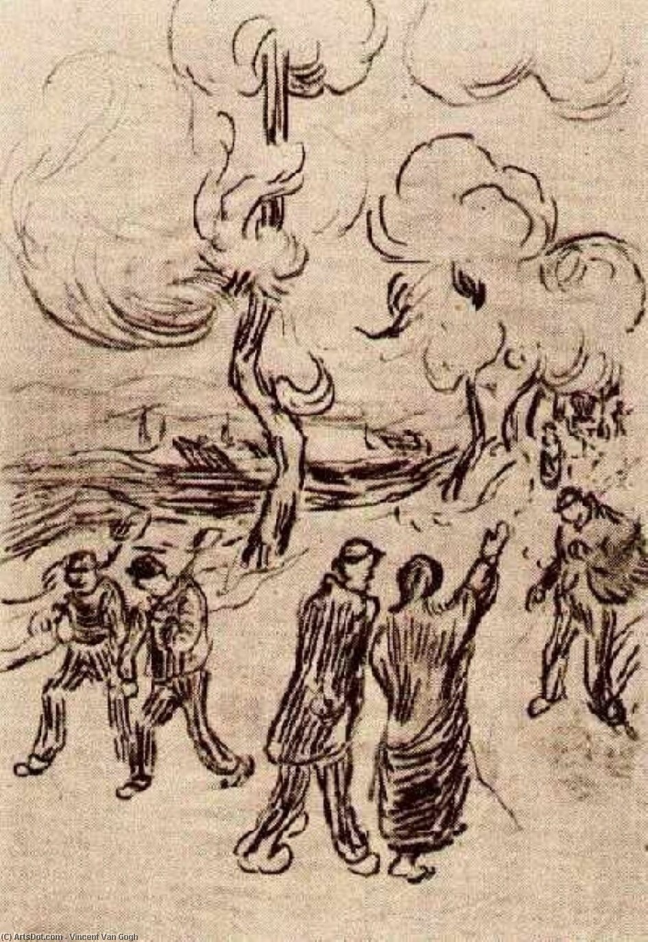 Several Figures On A Road With Trees — Vincent Willem Van Gogh