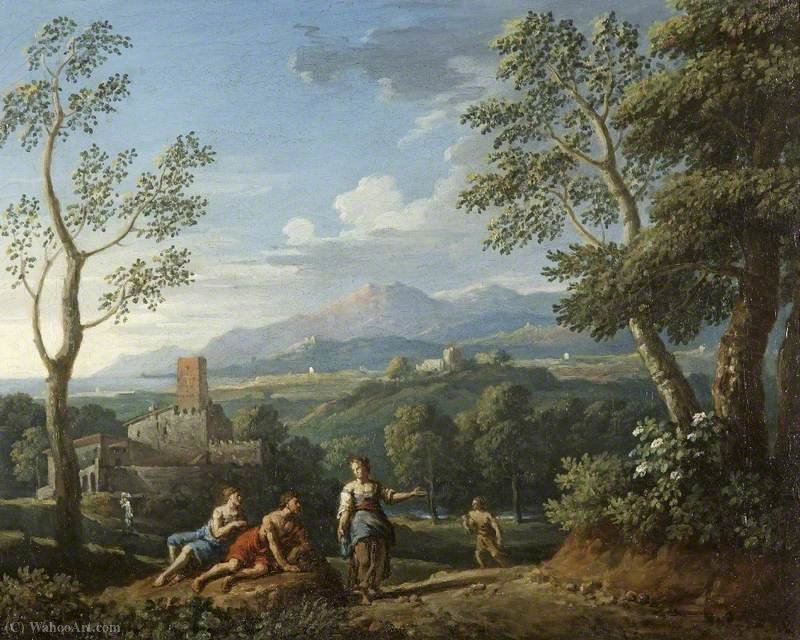 A Classical Landscape, With Figures Resting By A Road — Jan Frans Van Bloemen