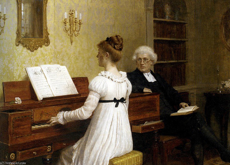 The Piano Lesson - Oil On Canvas - — Edmund Blair Leighton