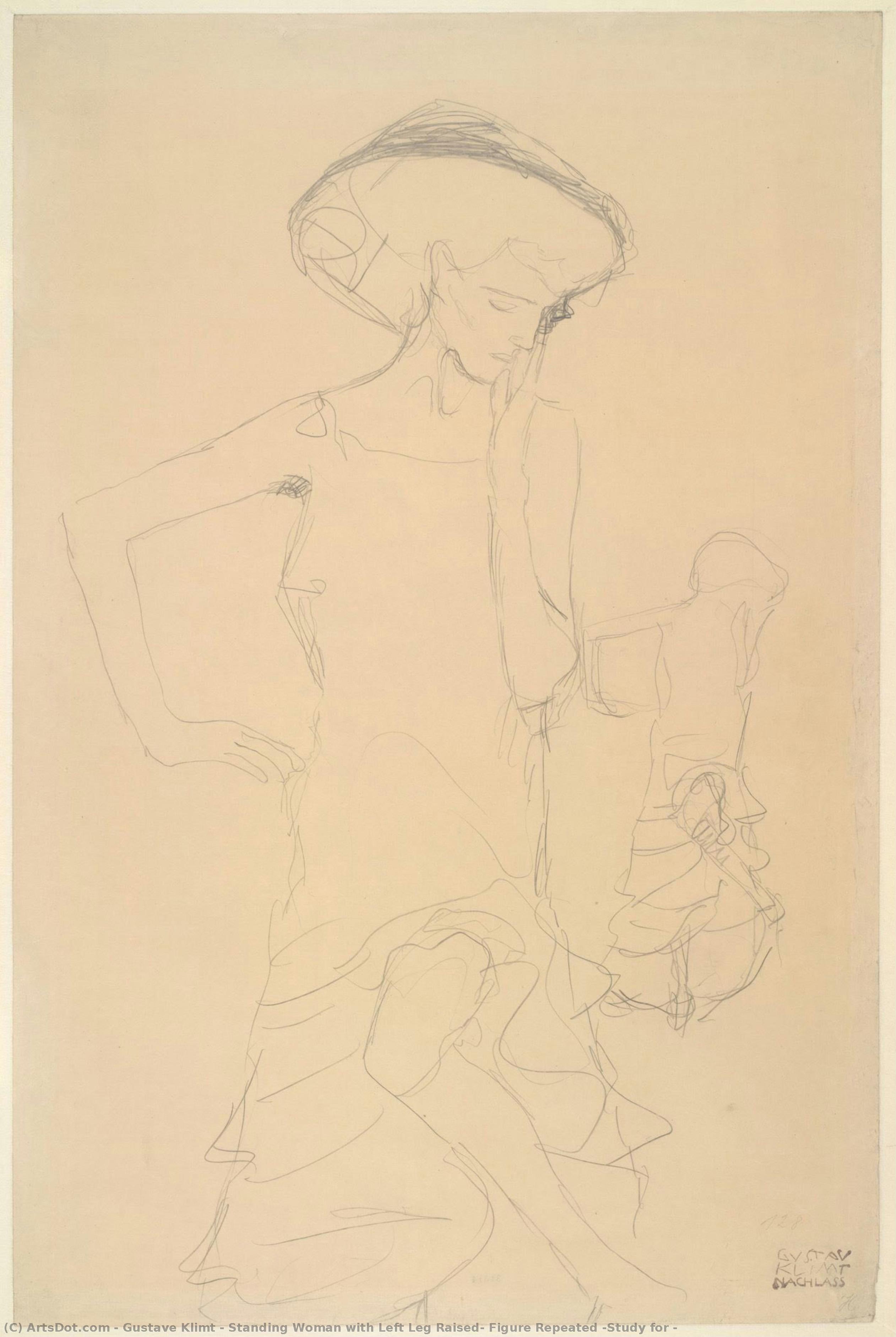 Standing Woman With Left Leg Raised; Figure Repeated (study For — Gustav Klimt