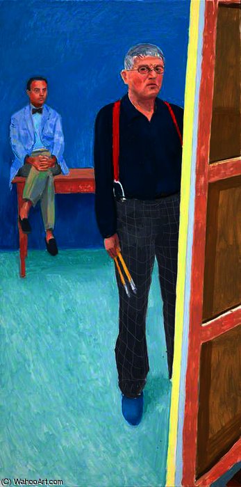 Self Portrait With Charlie — David Hockney
