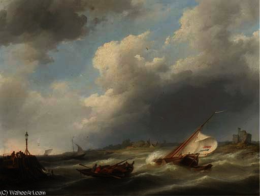 Caught In A Stiff Breeze — Johannes Hermanus Koekkoek