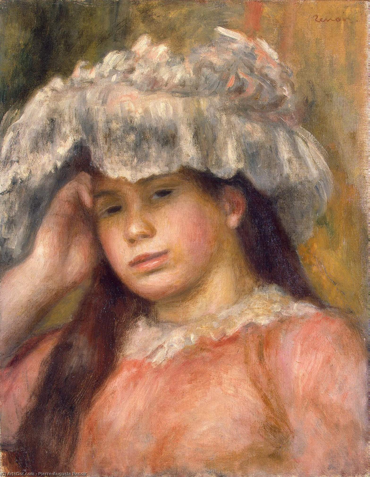 Young Girl Wearing A Red Hat — Pierre-auguste Renoir