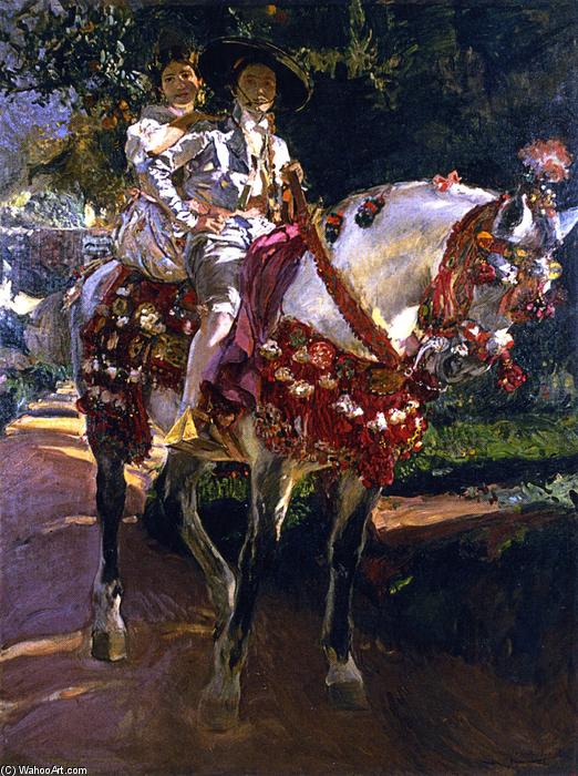 Elena And Maria, The Painter's Daughters, On Horseback In Valencian Period Costumes — Joaquín Sorolla Y Bastida