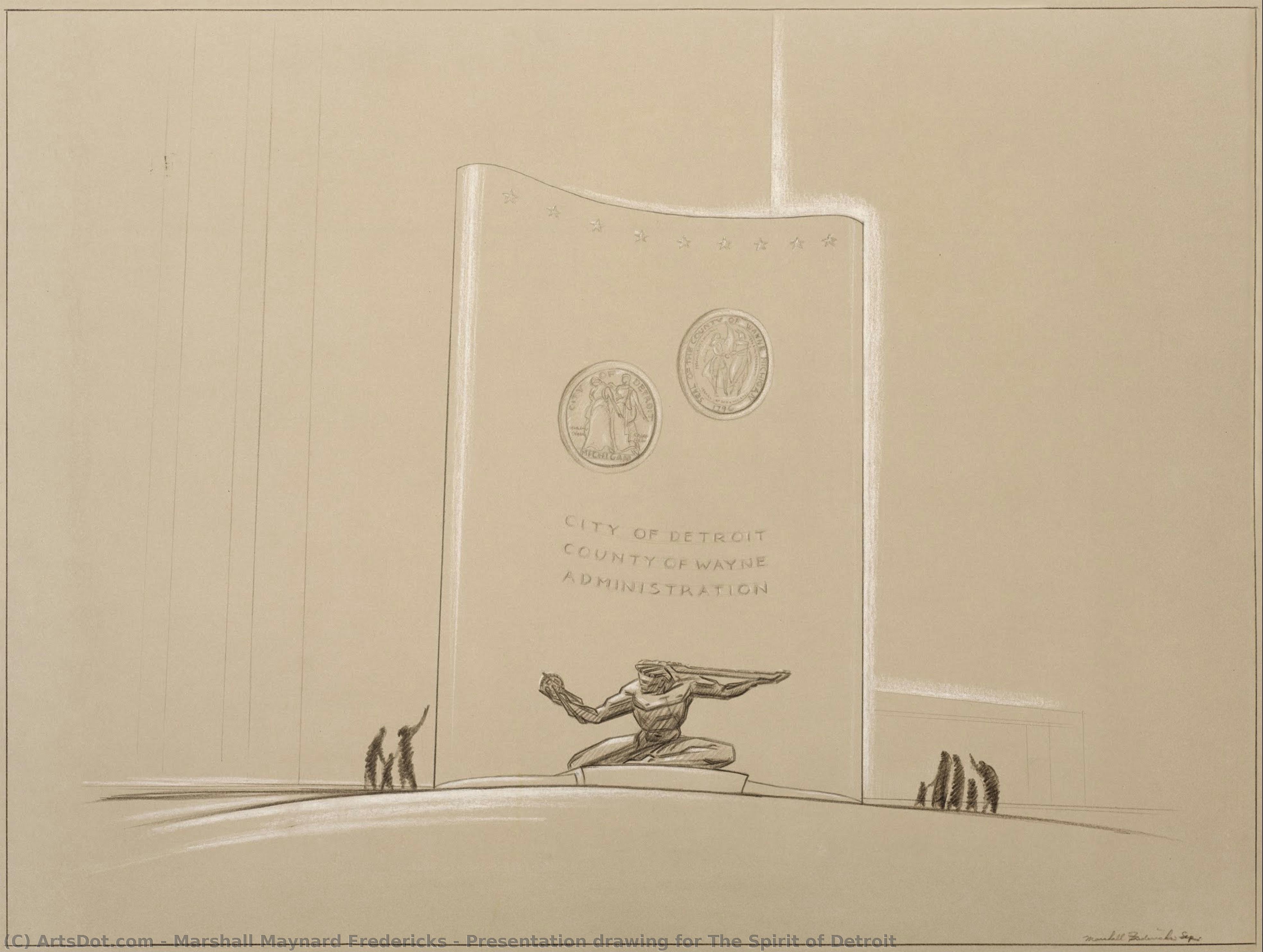 Presentation Drawing For The Spirit Of Detroit — Marshall Maynard Fredericks