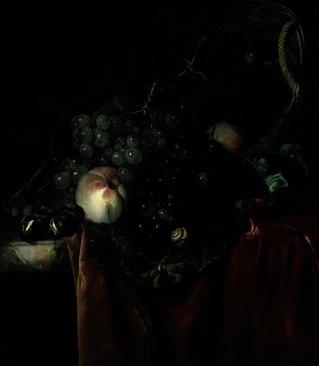Still Life With Grapes, Peaches, Chestnuts, A Butterfly And A Snail — Ernst Stuven