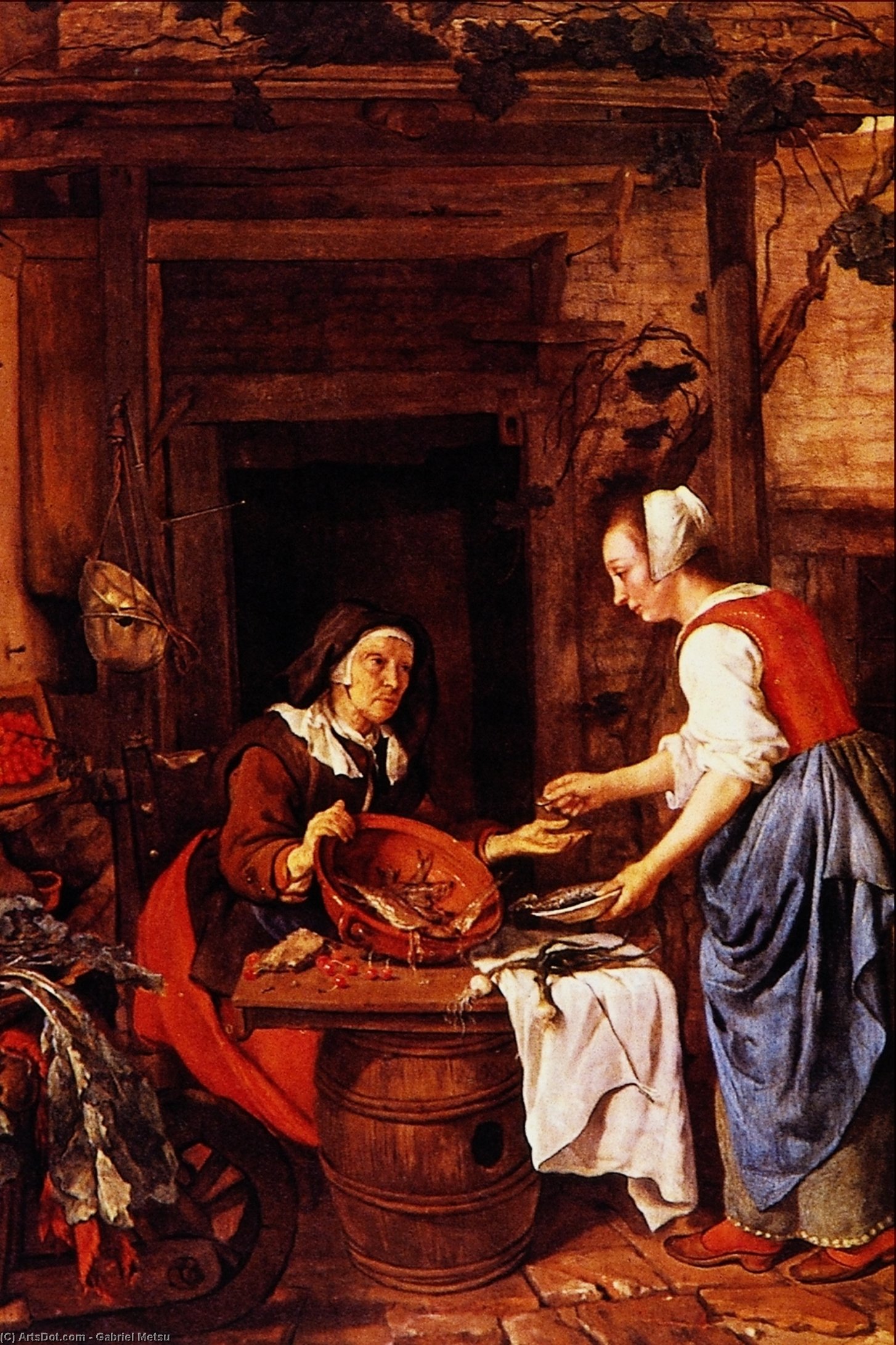 An Old Woman Selling Fish — Gabriel Metsu