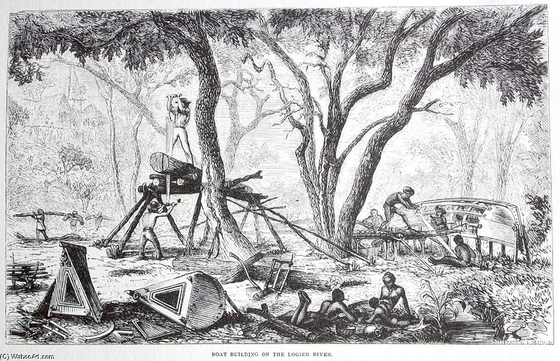 Engraving By Butterworth ^ Heath - Boat Building On The Logier River — Thomas Baines