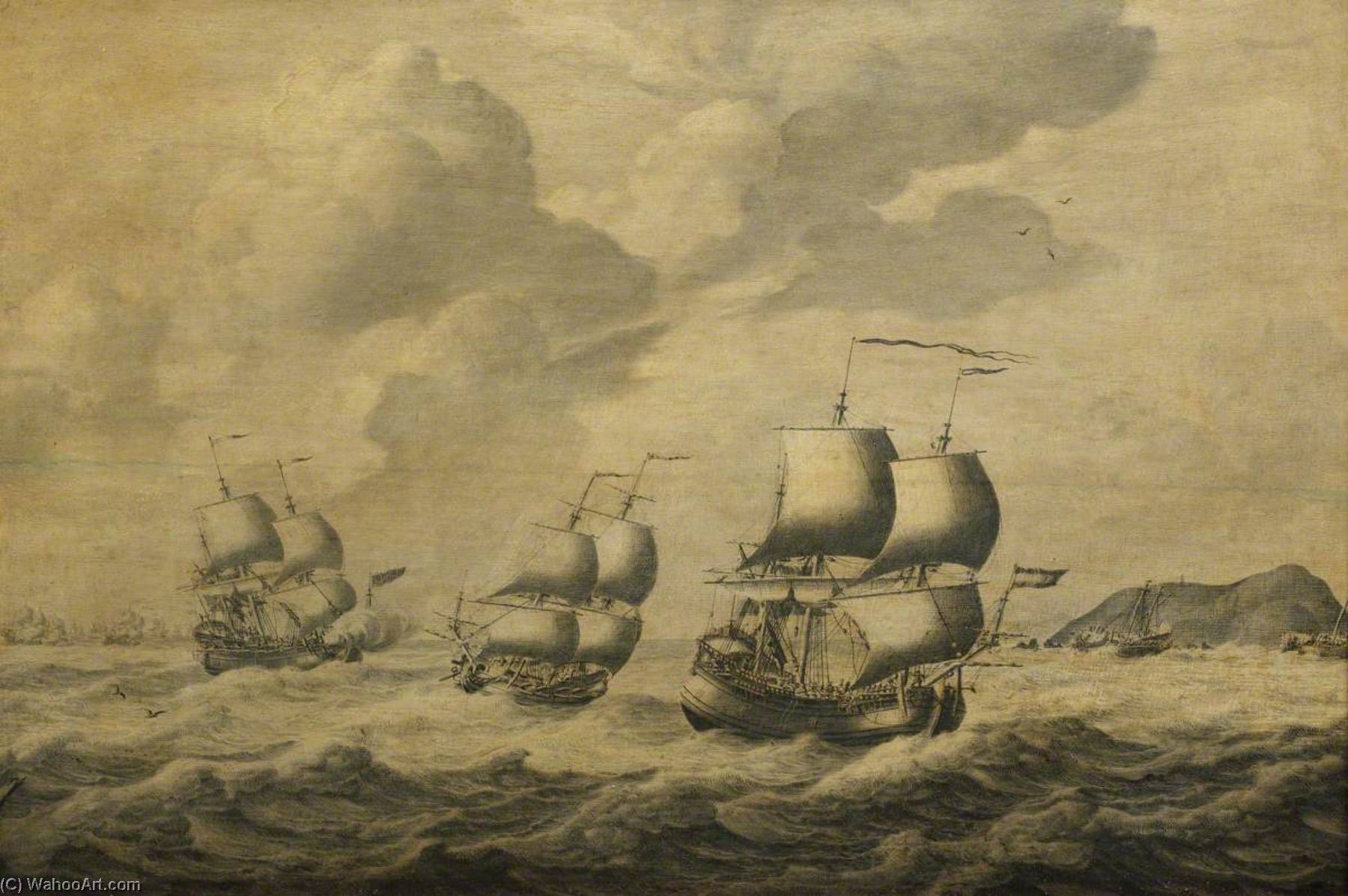 Dutch Ships Driving Before A Gale — Adriaen Van Salm