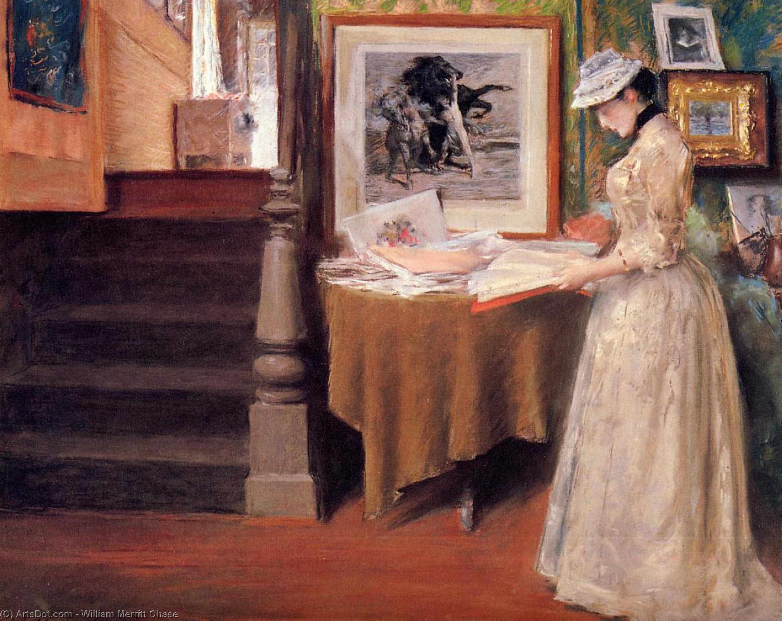 Interior, Young Woman At A Table — William Merritt Chase
