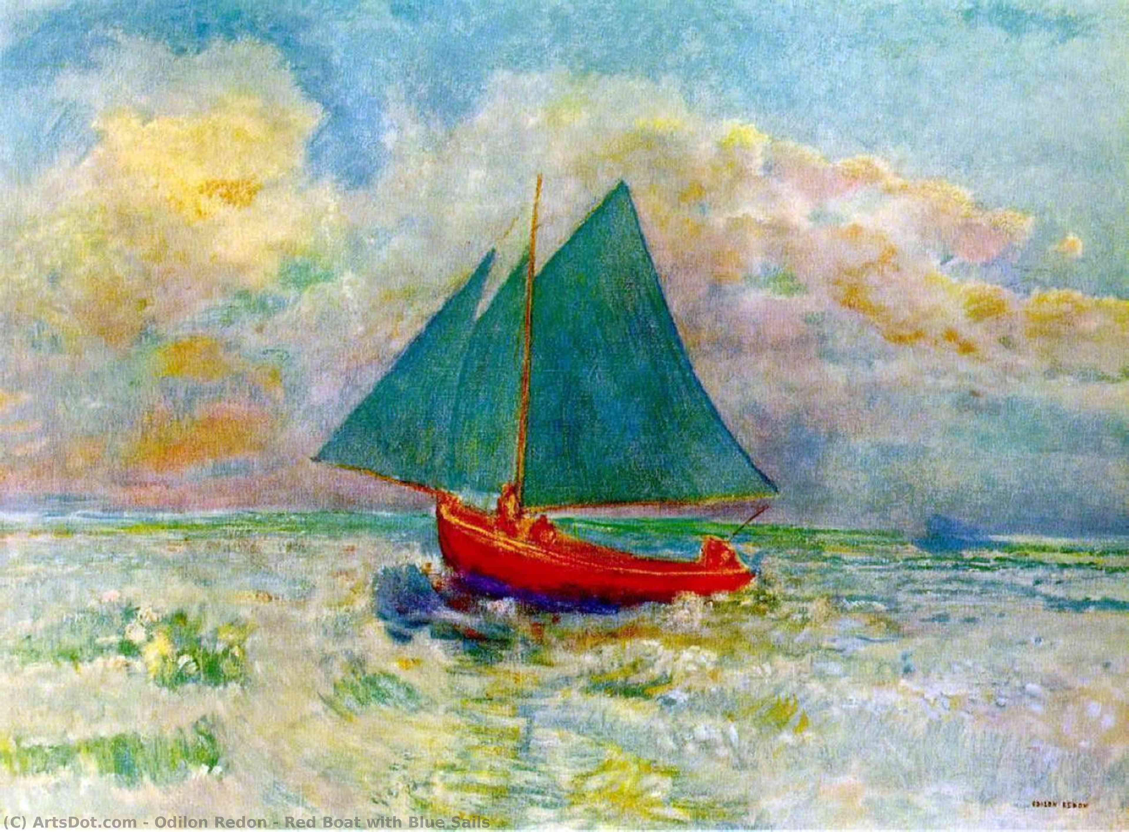 Red Boat With Blue Sails — Odilon Redon