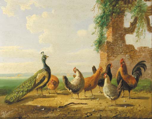 Poultry By Ruined Walls — Albertus Verhoesen