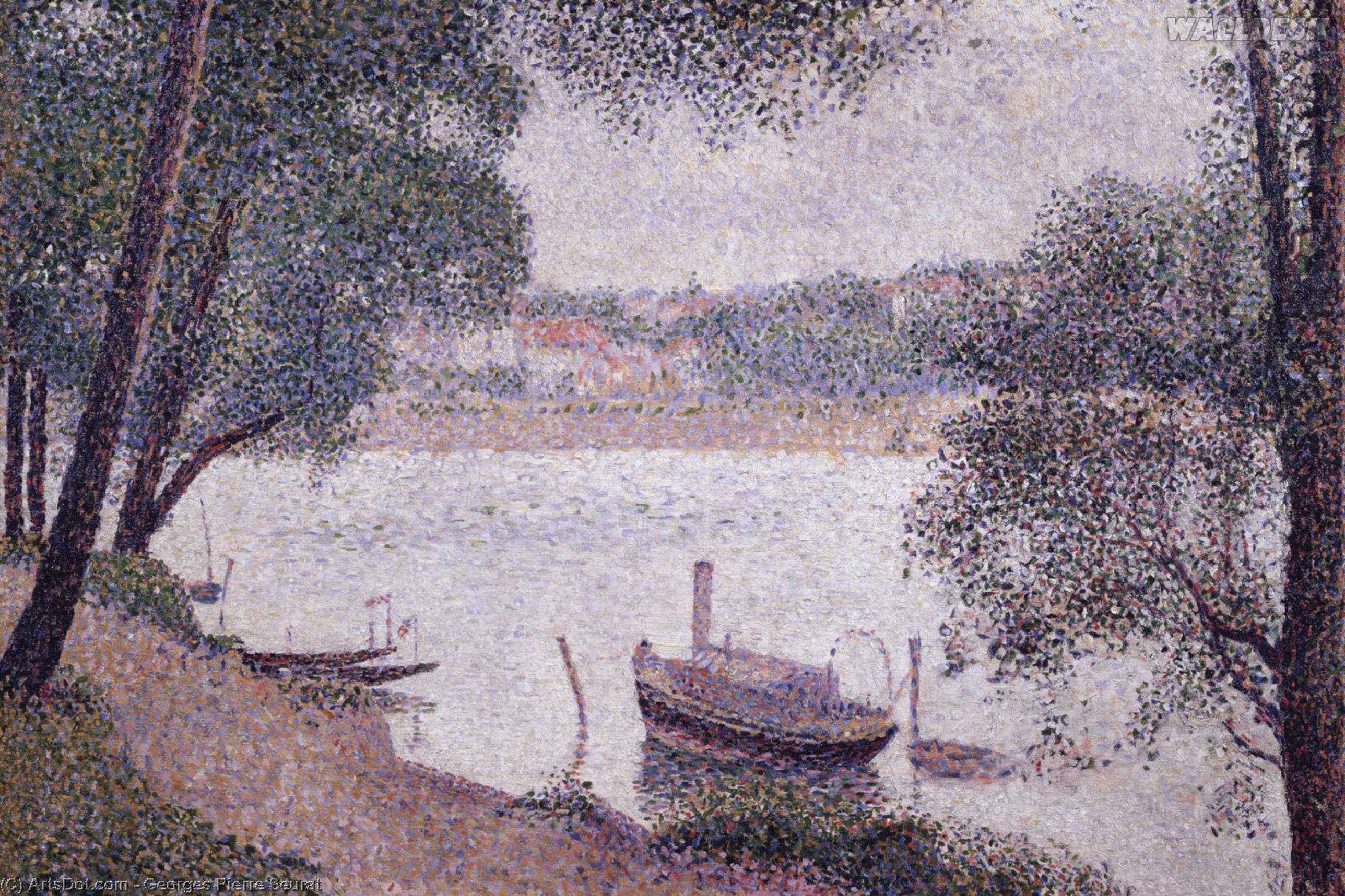 River Landscape With A Boat — Georges Seurat