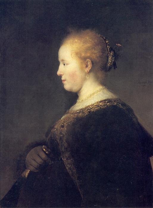 A Young Woman In Profile With A Fan — Rembrandt Van Rijn
