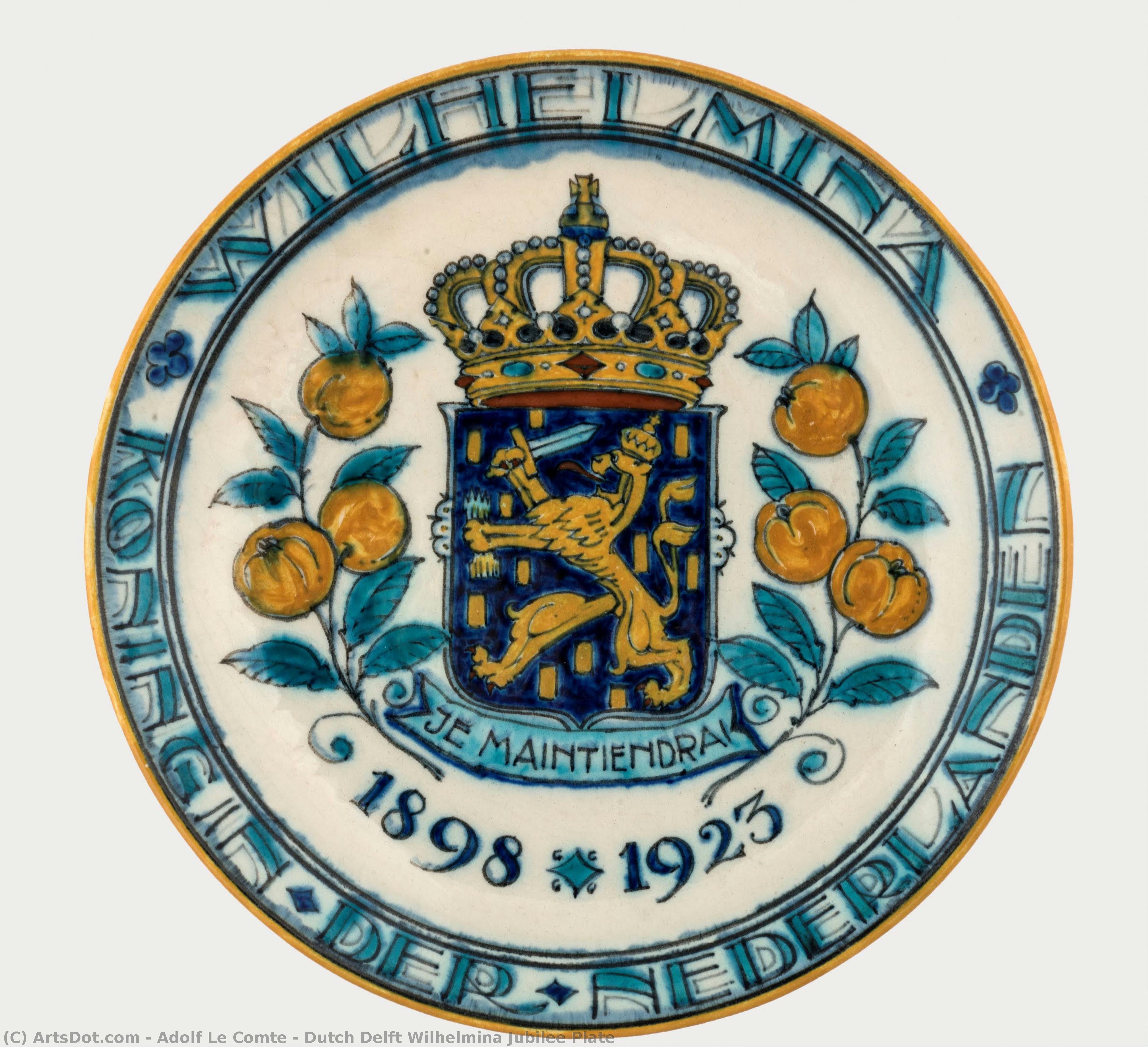 Dutch Delft Wilhelmina Jubilee Plate — Adolf Le Comte