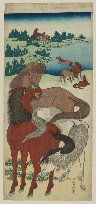 Horses In Pasture — Katsushika Hokusai