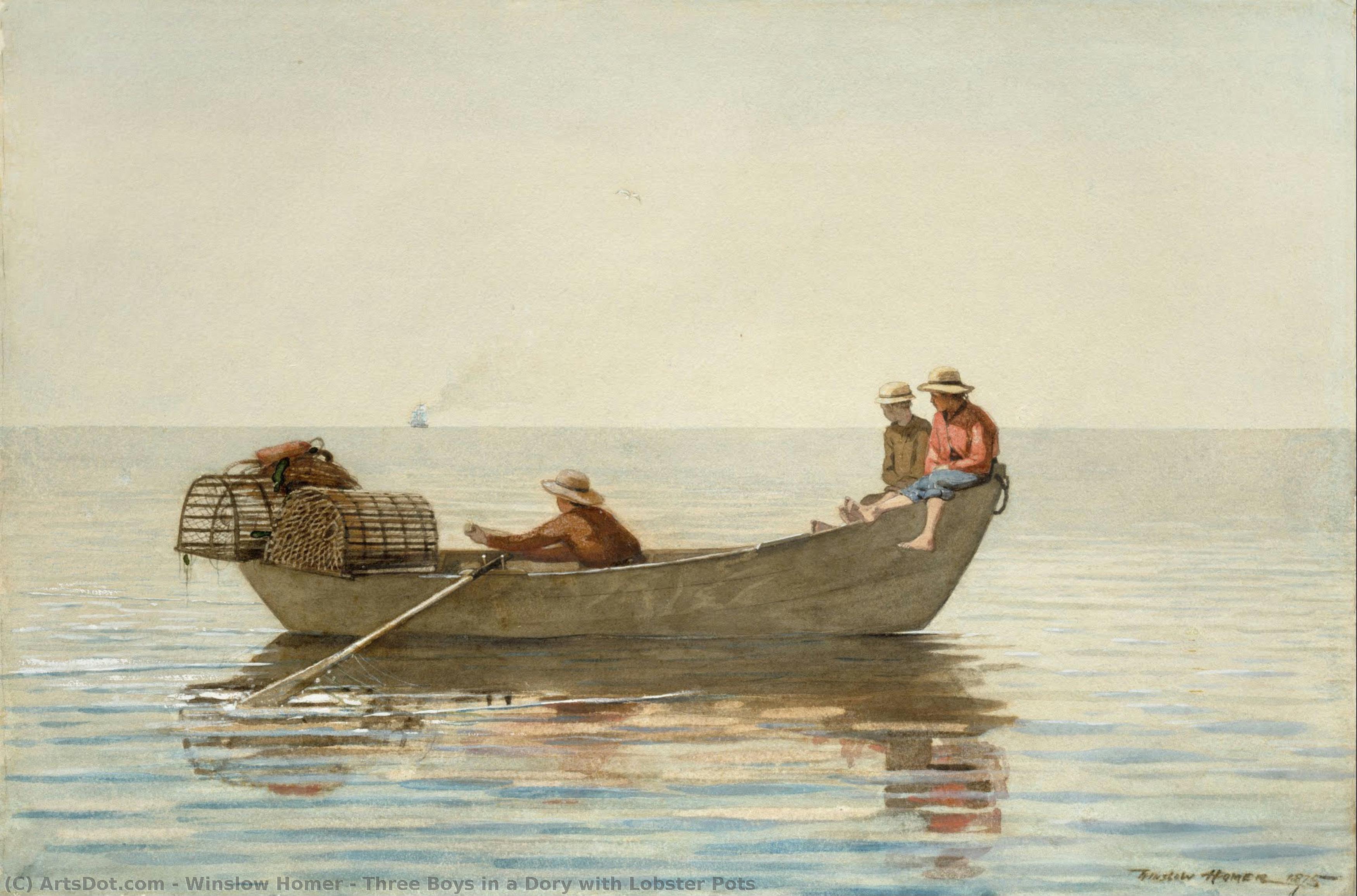 Three Boys In A Dory With Lobster Pots — Winslow Homer
