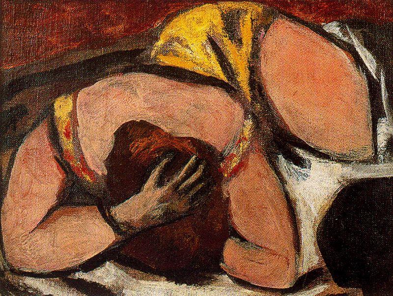 Small Female Nude (pink And Brown) — Max Beckmann