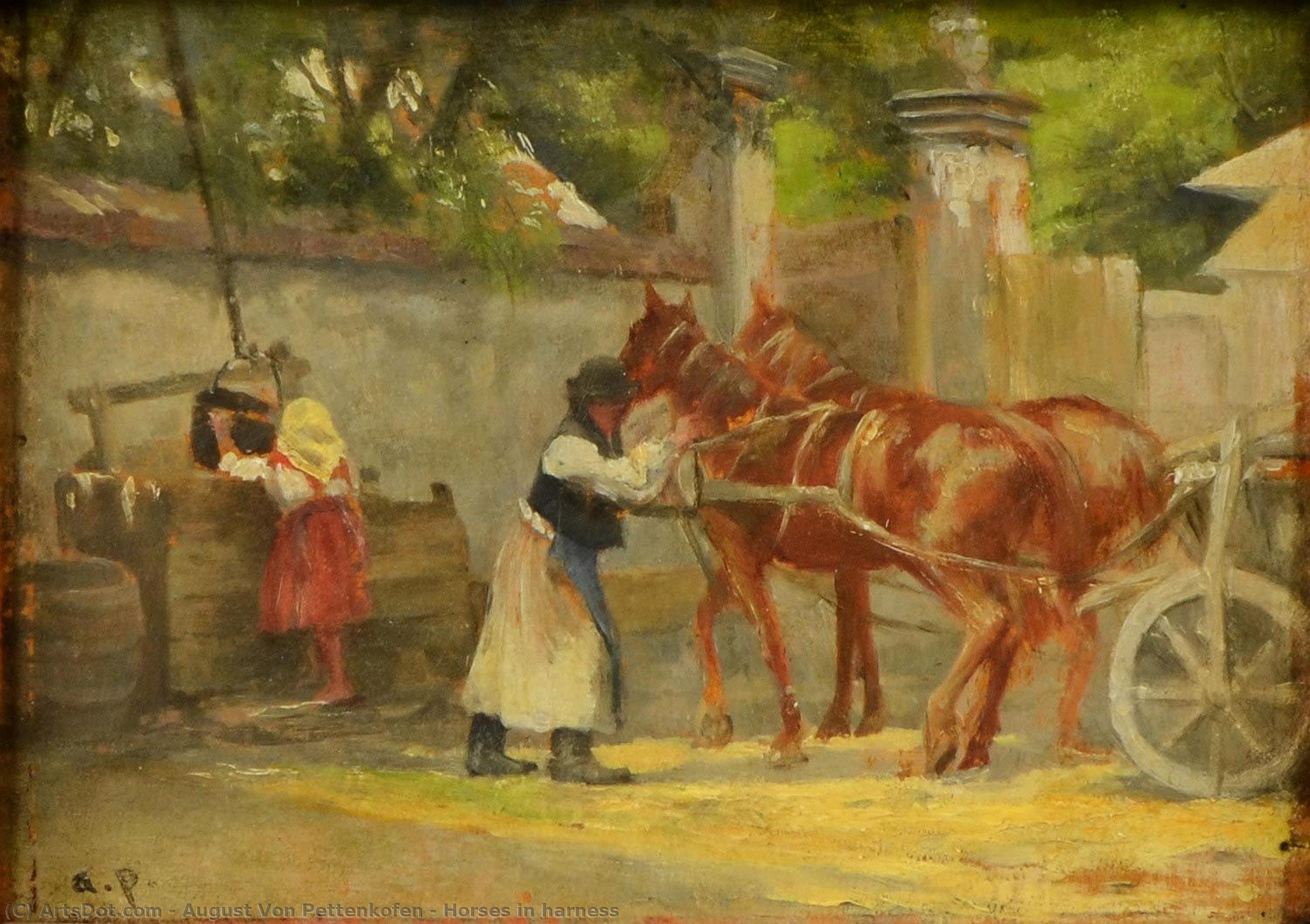 Horses In Harness — August Von Pettenkofen