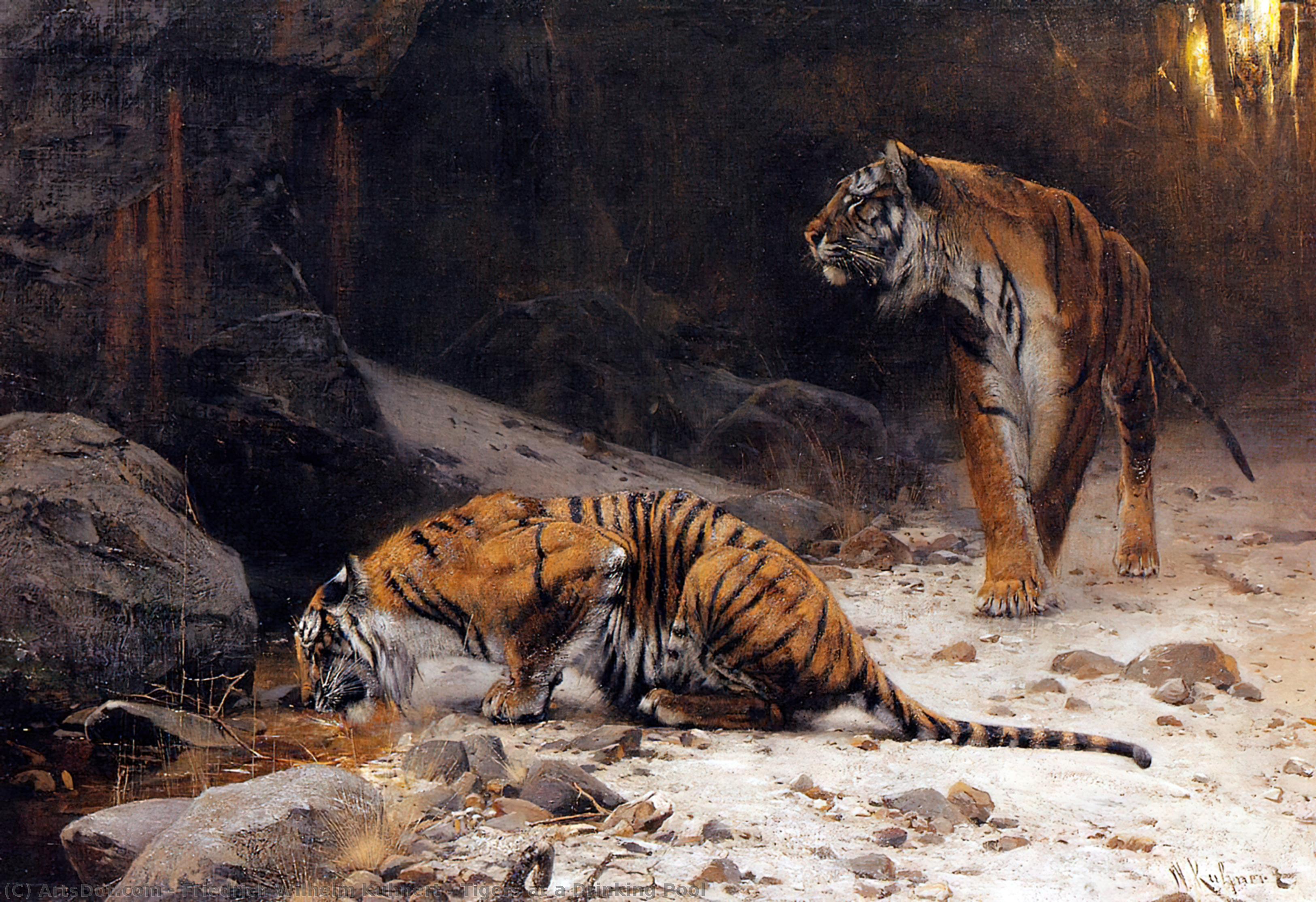 Tigers At A Drinking Pool — Friedrich Wilhelm Kuhnert