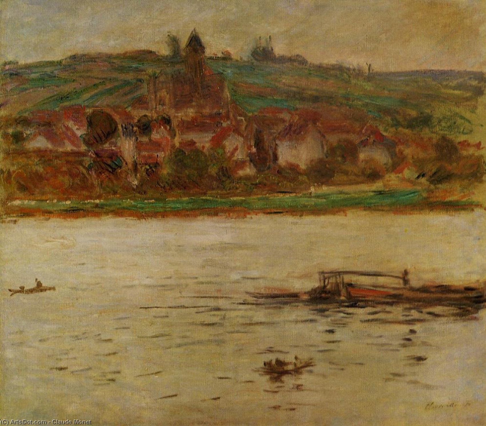 Barge On The Seine At Vertheuil (aka Vetheuil) — Claude Monet