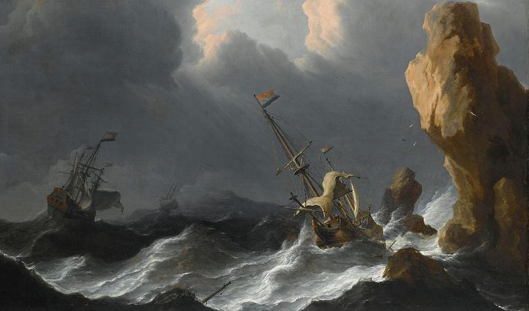 Shipwreck In Heavy Storm Along Rocky Coast — Aernout Smit