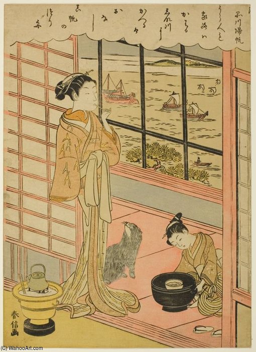 Retuning Sails At Shinagawa — Suzuki Harunobu