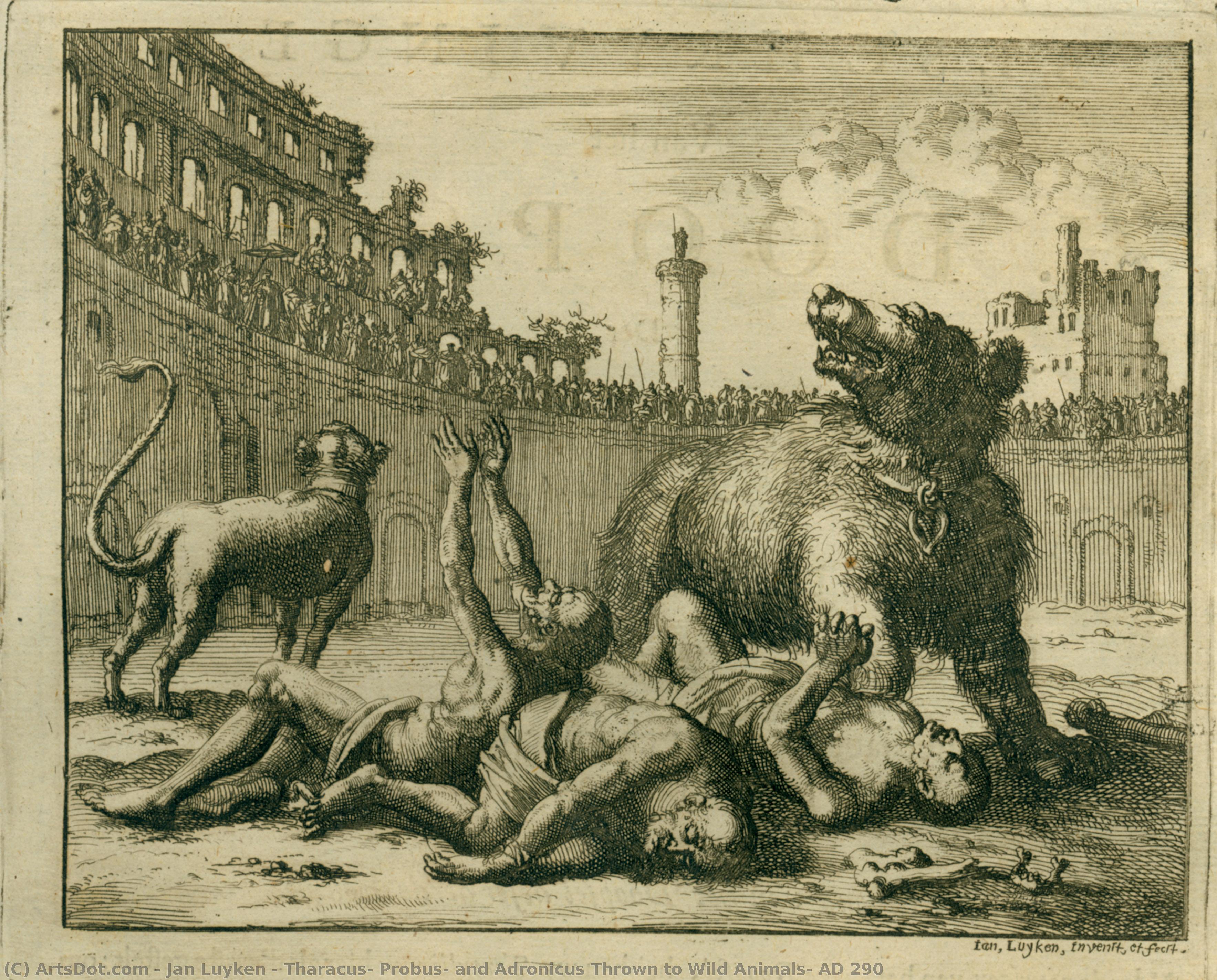 Tharacus, Probus, And Adronicus Thrown To Wild Animals, Ad 290 — Jan Luyken
