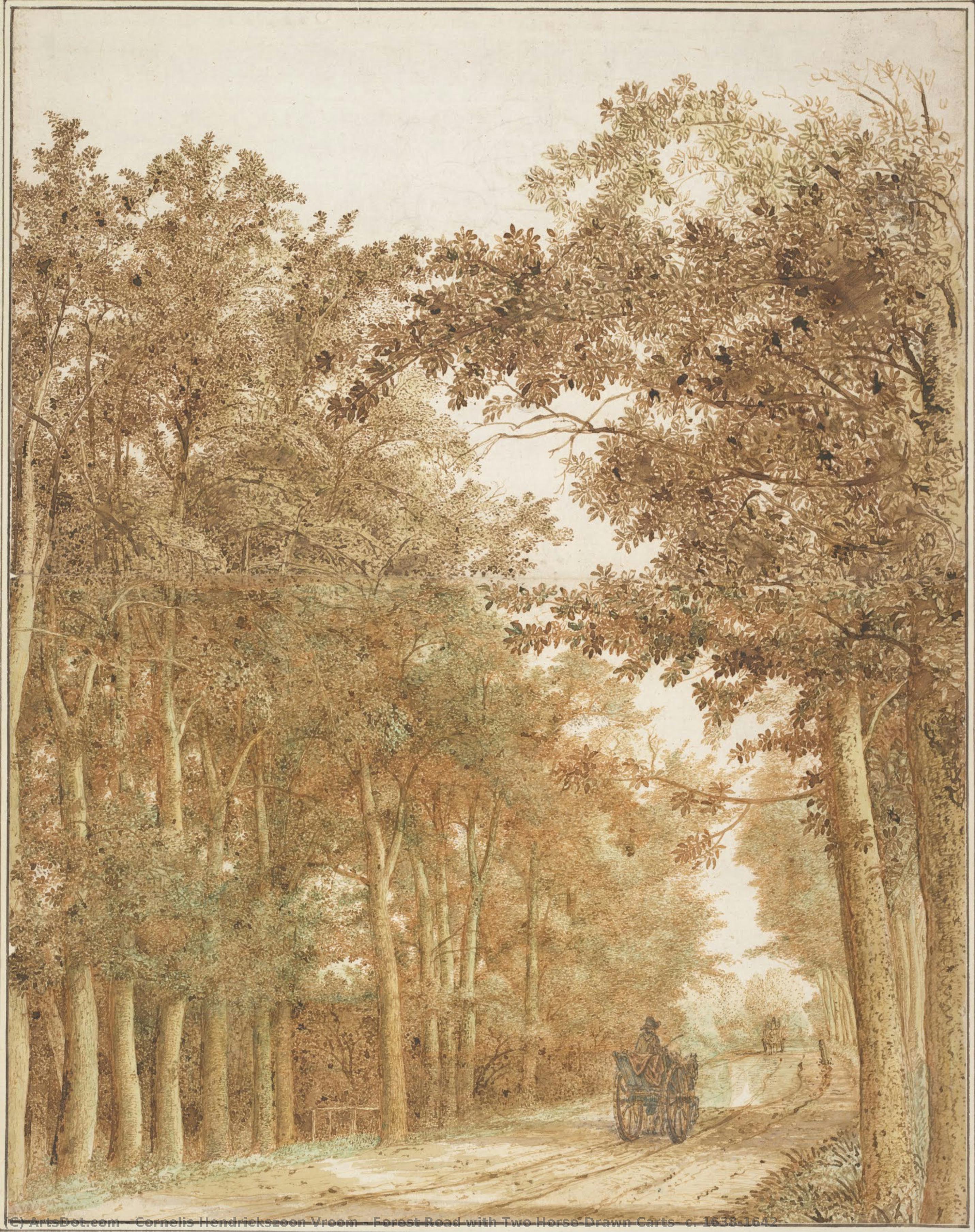 Forest Road With Two Horse-drawn Carts, C. 1638-1642 — Cornelis Hendrickszoon Vroom
